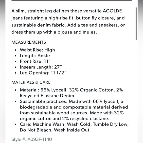 NWT Agolde Nico High Rise Slim - Picture 8 of 9